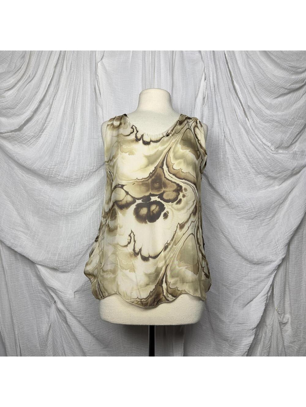Gigi Moda Beige Brown Marble Print SilkTop